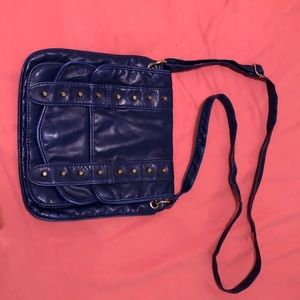 Blue studded faux-leather shoulder bag